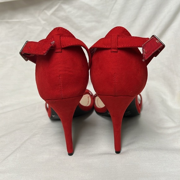 Anne Michelle, Red, Open Toe, Ankle Strap Heels, Size 10 - Picture 4 of 16